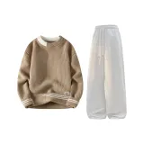 Хаки свитер + бело-серые штаны с флисовой подкладкой