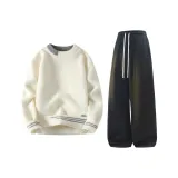 Ecru Свитер + Graphite Black Брюки с Флисовой Подкладкой