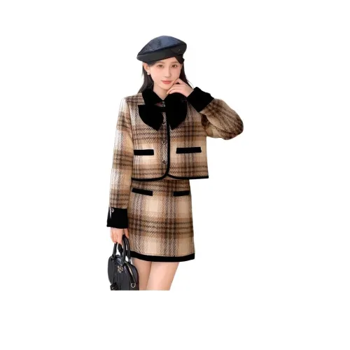 EFCR Хаки Пальто + Укороченная Юбка Женские Комплекты с Юбкой