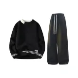 Чёрный свитер + графитовые чёрные штаны с флисовой подкладкой