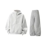 Белый Фотиния Серый Свитшот + Серые Спортивные Штаны [Утолщенный и с Флисовой Подкладкой Улучшенный Комплект]