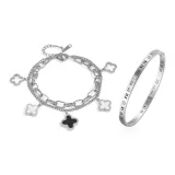 Серебряный двухслойный браслет с четырехлистным клевером + браслет, серебряный