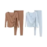 Два комплекта [Перекрестный V-образный вырез, Немецкий язык, Флисовая подкладка, Термический, Антибактериальный] - Хаки + Светло-синий