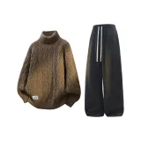 Хаки Свитер с флисовой подкладкой + графитовые черные штаны с флисовой подкладкой