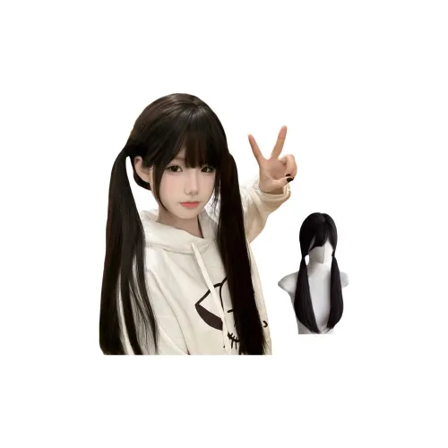 Northward Incline Черный длинный прямая женская парик Shouluo Сладкий стиль Повседневный Два хвостика с боковой частью JK