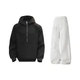 Черный свитшот + вересковый белый цвет тренировочные штаны [утолщенные и с флисовой подкладкой улучшенный комплект]