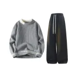 Серый свитер + графитовые черные штаны с флисовой подкладкой