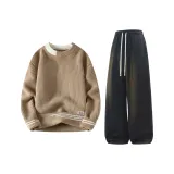 Хаки свитер + графитовые черные штаны с флисовой подкладкой