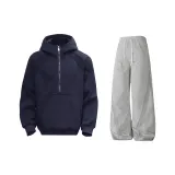 Темно-синий синий свитшот + серые тренировочные штаны [утолщенный и с флисовой подкладкой улучшенный комплект]