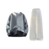 Серый свитер с флисовой подкладкой + белые штаны Фотиния с флисовой подкладкой