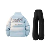 Светло-синий хлопковый пуховик + черные штаны с флисовой подкладкой