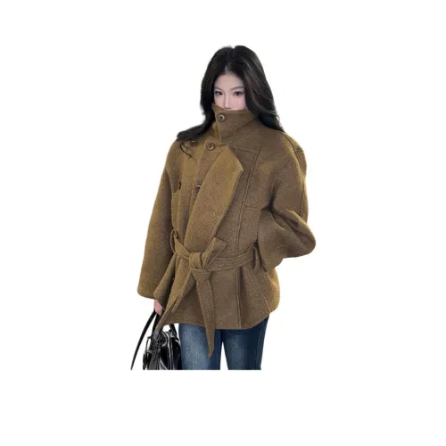 EFCR Коричневый Шерстяной Пальто Женское Пальто