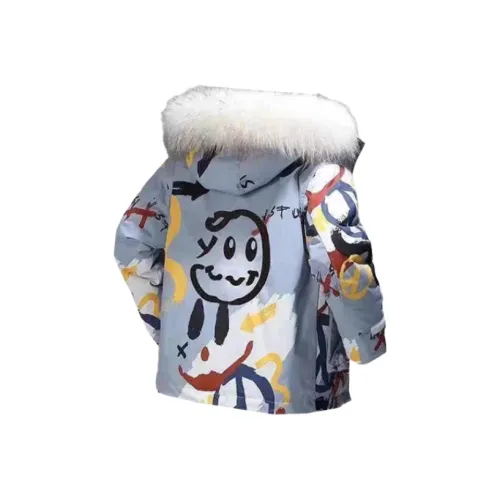 SNEIKLAU Синий [Большой карман Граффити] Унисекс Пуховики