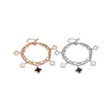 Двухслойный браслет с четырехлистным клевером (розовое золото + серебро)