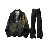 Черный [с флисовой подкладкой и утолщенный] + черные джинсы