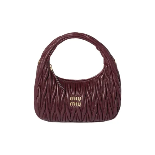 MIU MIU Wander Series Lambskin Хобо Сумка Полумесяц Сумка Женская Бордовый Красный