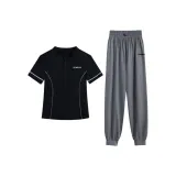 Черный комплект из двух предметов с короткими рукавами (темно-серые штаны)