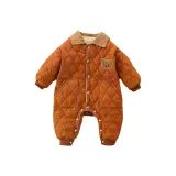 Кофейный, медведь, отложной воротник, хлопок, комбинезон