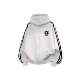 Белый, серый, с флисовой подкладкой, три полосы [премиум]