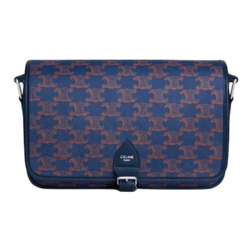 CELINE Folco Коровья кожа Курьерская сумка Сумка через плечо Маленькая Женская Темно-морская синяя