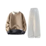 Хаки свитер с флисовой подкладкой + белые серые штаны с флисовой подкладкой