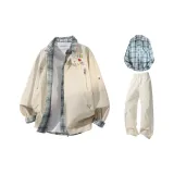 Абрикос + Экрю Брюки + Светло-синяя Рубашка