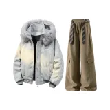 Фотиния Серый Хлопковый пуховик + Хаки Штаны