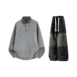 Светло-серый + черный джинсы с флисовой подкладкой