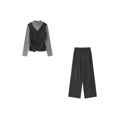 XWI Темно-серый и Светло-серый Женские Повседневные Костюмы