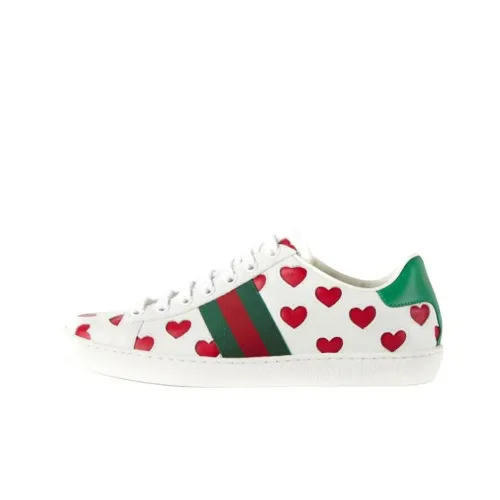 GUCCI Ace Low Топ Стильные Скейтбординги Женские Белые Red Valentine's Day Ограниченная серия