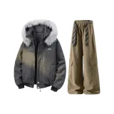 Темно-серый хлопковый пуховик + хаки штаны