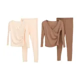 Два комплекта [Перекрестный V-образный вырез, Немецкий язык, Флисовая подкладка, Теплоизоляционный, Антибактериальный] - Абрикос + Хаки