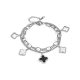 Двухслойный браслет с четырехлистным клевером, серебряный