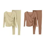 Два комплекта [Перекрестный V-образный вырез, Немецкий язык с флисовой подкладкой, Термический антибактериальный] - Матча + Хаки