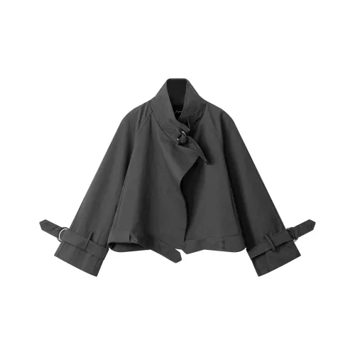 JINGBUTIAN Темно-серый женский тренч