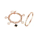 Розовый золотой двухслойный браслет с четырехлистным клевером + браслет, розовое золото