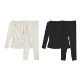 Два комплекта [Перекрестный V-образный вырез, Дралон Температура Замок, Термический Антибактериальный] - Черный + Шампанский