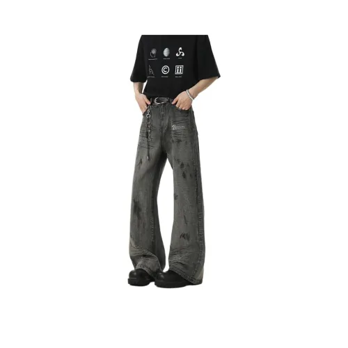 BAOZAN Wasteland Gray Detachable Brand Logo Unisex Jeans BAOZAN Пустошь Серый Съемный Логотип Бренда Унисекс Джинсы