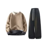 Хаки Свитер с флисовой подкладкой + графитовые черные штаны с флисовой подкладкой