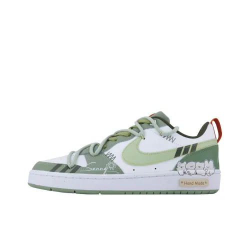 Nike Court Borough Лайм Щенок Slip-resistant Амортизация Низкий Топ Детские Скейтбординги Белый Зеленый Подростки