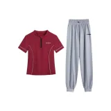Красный комплект из двух предметов с короткими рукавами (светло-серые штаны)