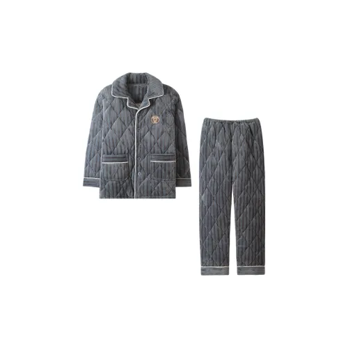 MIIOW Небесно-синие полоски Коралловый флис Мужской комплект пижам