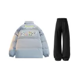 Светло-синий хлопковый пуховик + черные штаны с флисовой подкладкой