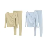 Два комплекта [Перекрестный V-образный вырез, Дралон Температура Замок, Термический Антибактериальный] - Матча + Светло-синий