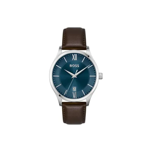 Hugo Boss Мужские часы Кварцевый механизм Кожаный ремешок 41 мм Синий циферблат
