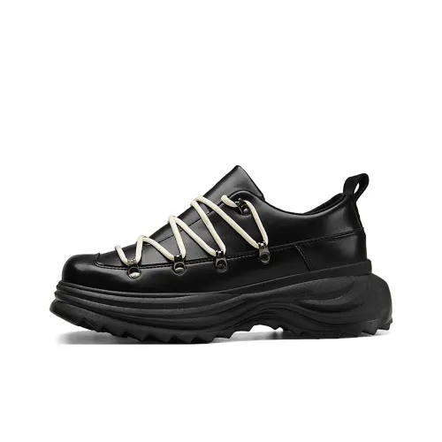 QINBU Квадратный носок Повседневная кожа Обувь с платформой Мужская Черная