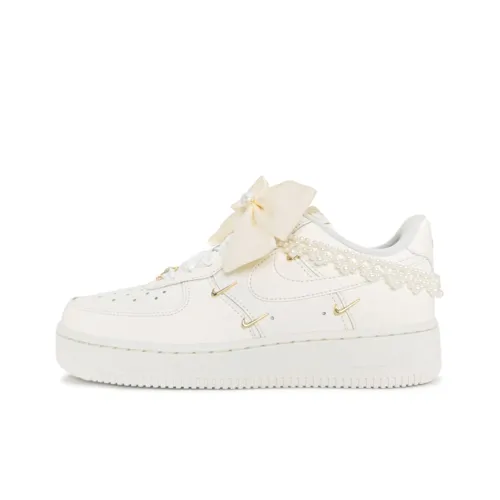 Nike Air Force 1 Покрытие Устойчивый к истиранию Низкий Топ Скейтборд Кроссовки Женские Белые Золотые