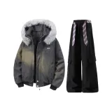 Темно-серый хлопковый пуховик + черные штаны