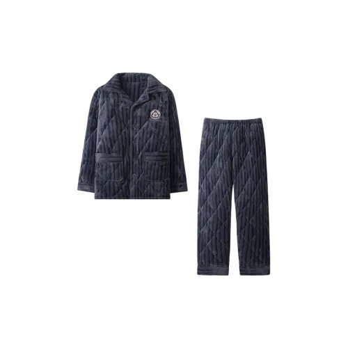 MIIOW Синий в полоску Коралловый флис Мужской Пижамные комплекты