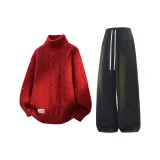 Красный свитер + графитовые черные штаны с флисовой подкладкой